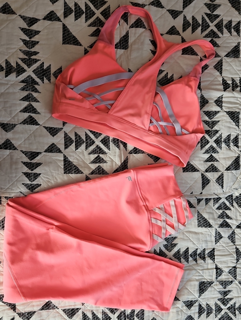 Fabletics Coral Pink Strappy Sports Bra & Legging Set